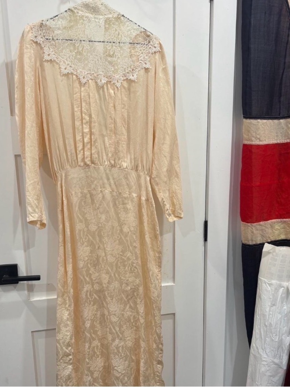 Jessica McClintock Cream Lace-Trim Midi Dress
